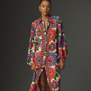 NWT Farm Rio Long-Sleeve Button-Front Midi Dress Sz S